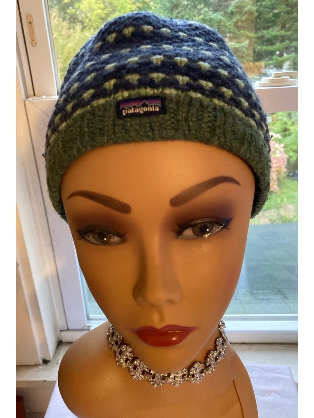 Patagonia Knit Beanie Hat Fleece Lined Navy Green One Size